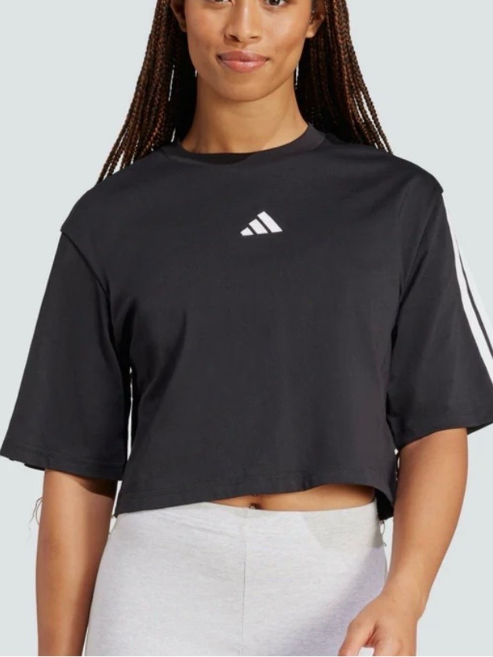 adidas Black Cropped Logo Tee for Women